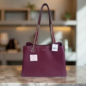 NWT Kate Spade Pebbled Leather Blackberry Large Jordyn Tote with chain strap